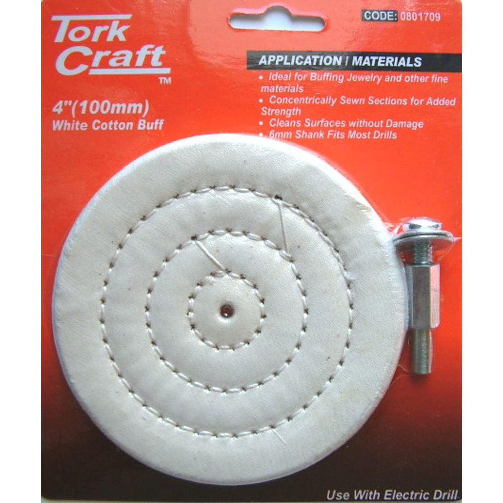 Cotton Buff 100mm X 6mm Shaft
